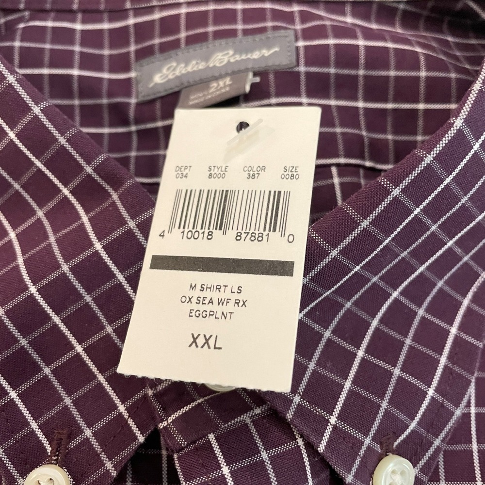 Eddie Bauer Mens 2XL Eggplant Purple Grid Wrinkle Free Relaxed Fit Shirt NWT - Picture 10 of 10